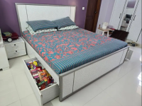 King Size Bed (6 x 6.5) With Mattress & Side Table - White Color
